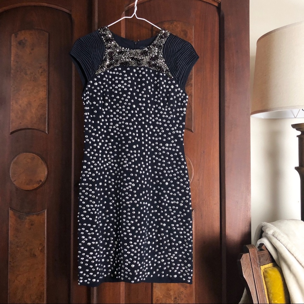 FRENCH CONNECTION/beaded navy dress